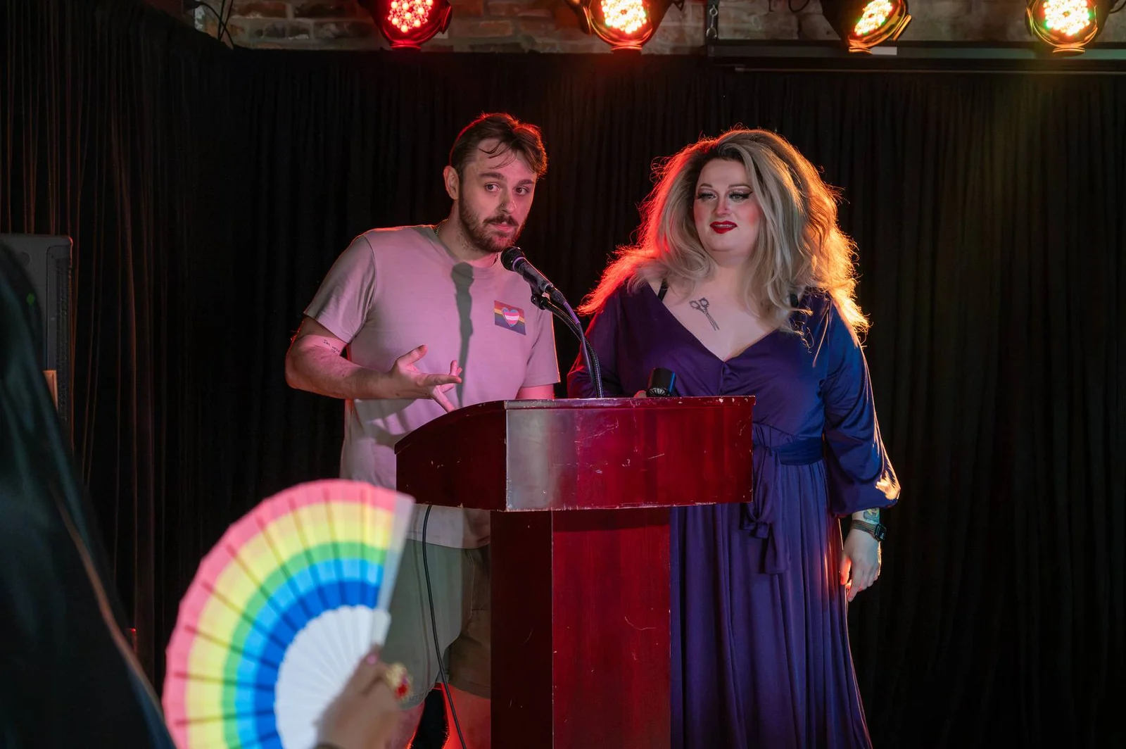 Cody and Stela speaking at the Pride in Pontiac podium